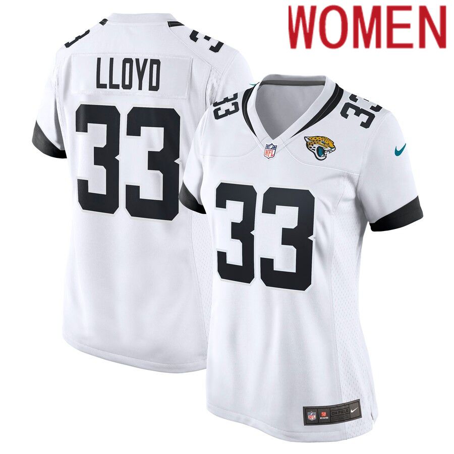 Women Jacksonville Jaguars #33 Devin Lloyd Nike White Away Game Player NFL Jersey->women nfl jersey->Women Jersey